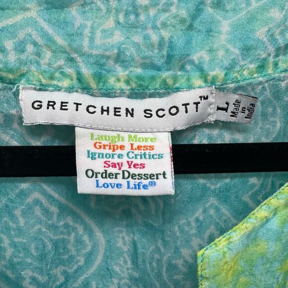 Gretchen Scott Turquoise Lime 3/4 Sleeve Easy Breezy Silk Tunic Womens Large - Picture 6 of 8